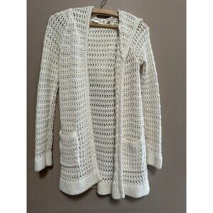 Anthropologie Charlie Robin Cotton Wool Blend Cream Crochet Cardigan Size S Boho
